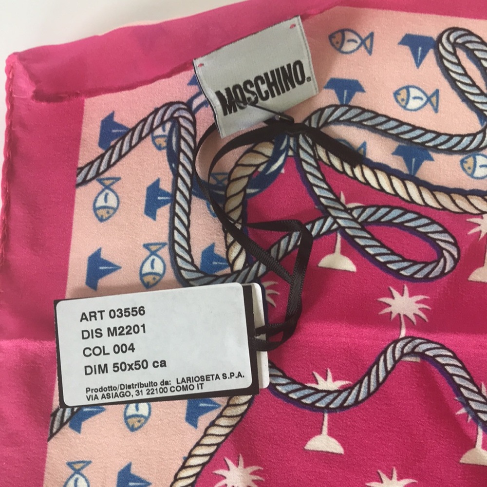 Moschino Silk Scarf Sailor Teddy Bear Pink NWT - Picture 4 of 11